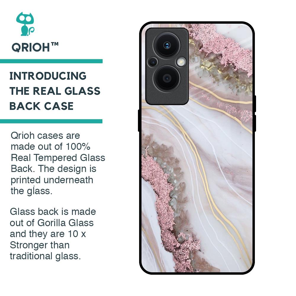Pink & Gold Gllitter Marble Glass Case for OPPO F21 Pro 5G