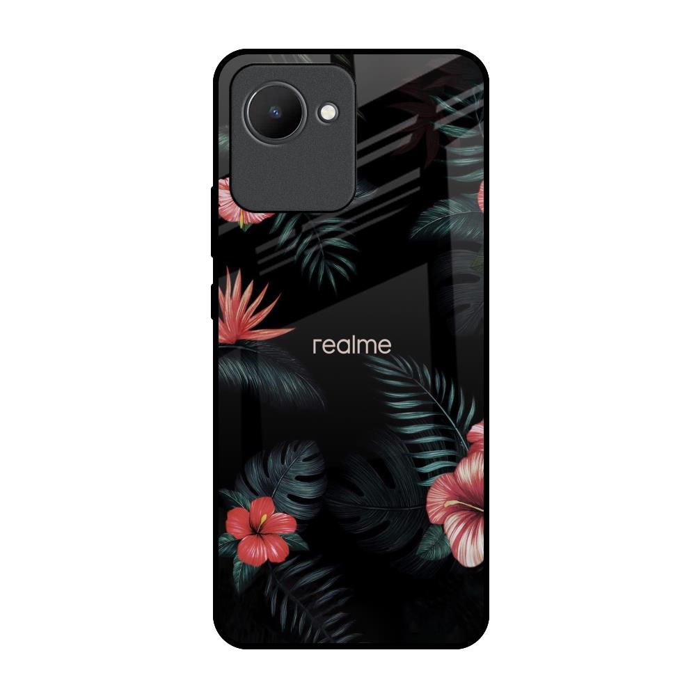 Tropical Art Flower Realme C30 Glass Back Cover Online