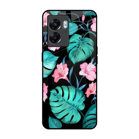 Tropical Leaves & Pink Flowers Oppo K10 5G Glass Back Cover Online