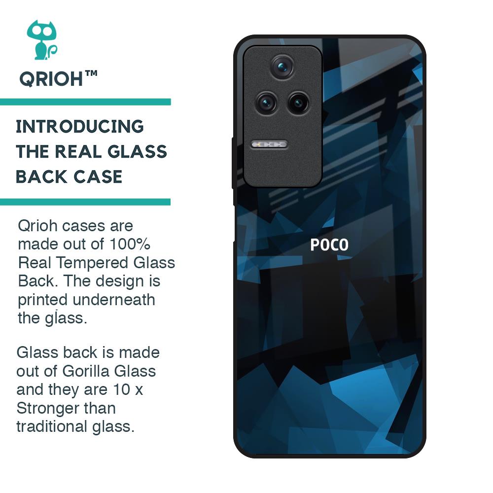 Polygonal Blue Box Glass Case For Poco F4 5G