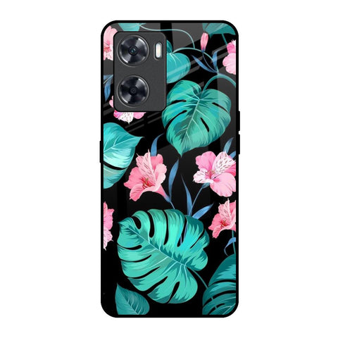 Tropical Leaves & Pink Flowers Oppo A57 4G Glass Back Cover Online