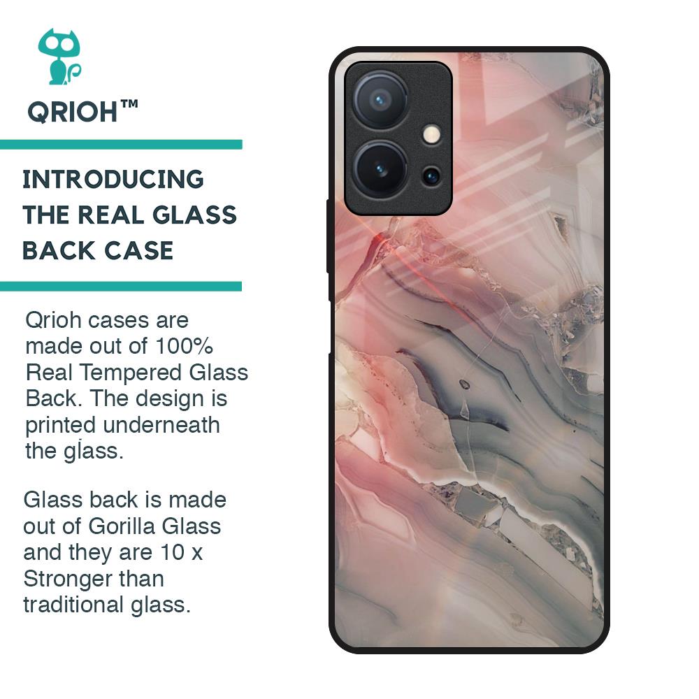Pink And Grey Marble Glass Case For Vivo T1 5G