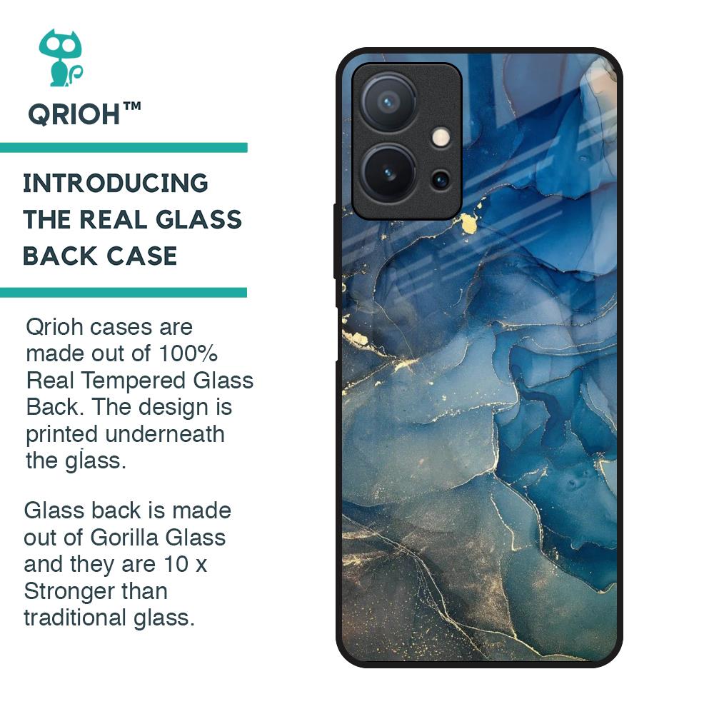 Blue Cool Marble Glass Case for Vivo T1 5G