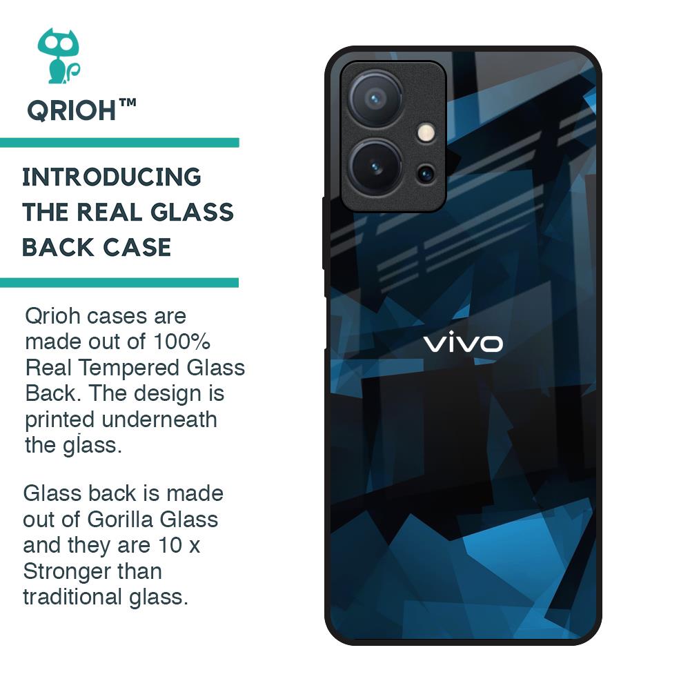 Polygonal Blue Box Glass Case For Vivo T1 5G