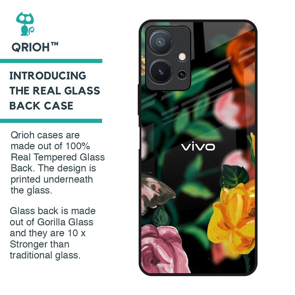 Flowers & Butterfly Glass Case for Vivo T1 5G