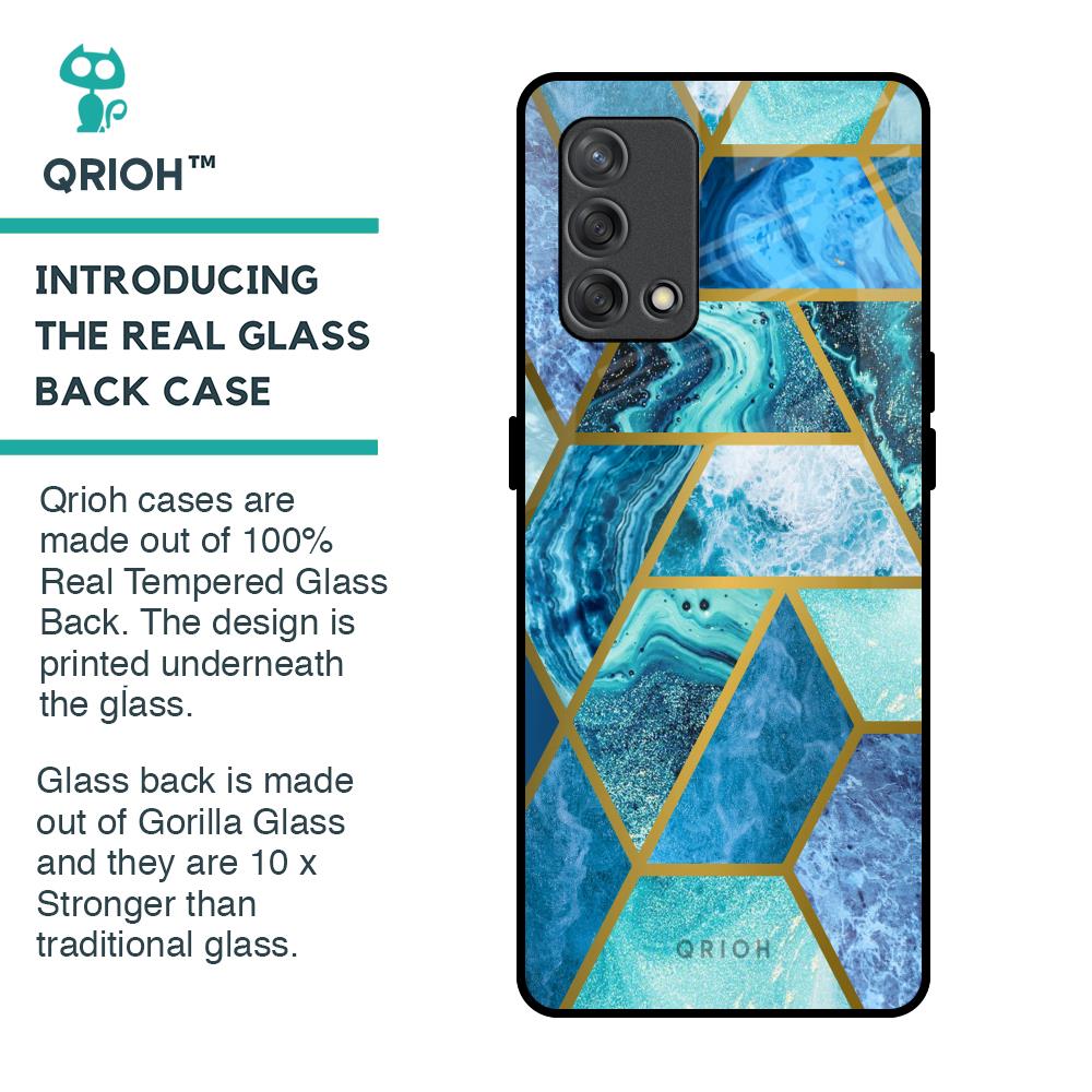 Turquoise Geometrical Marble Glass Case for Oppo F19s