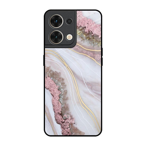 Pink & Gold Gllitter Marble Oppo Reno8 5G Glass Back Cover Online