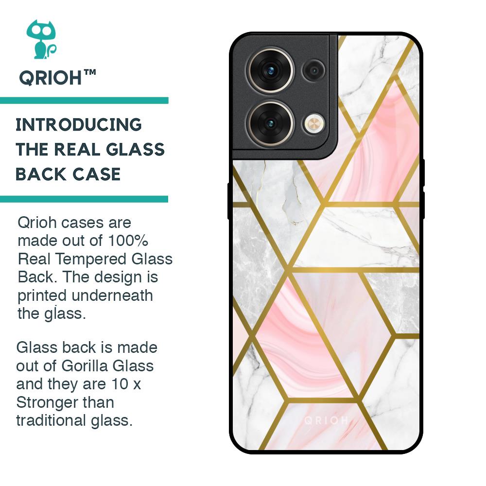 Geometrical Marble Glass Case for Oppo Reno8 5G