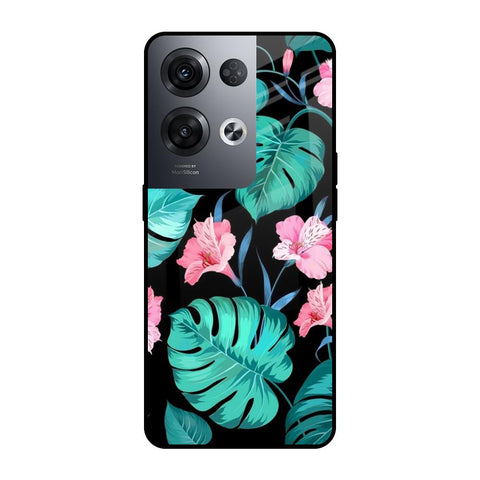 Tropical Leaves & Pink Flowers Oppo Reno8 Pro 5G Glass Cases & Covers Online