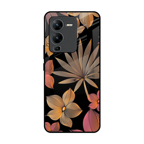 Lines Pattern Flowers Vivo V25 Pro Glass Back Cover Online