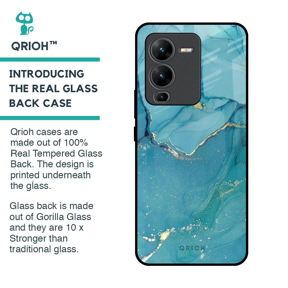 Blue Golden Glitter Glass Case for Vivo V25 Pro
