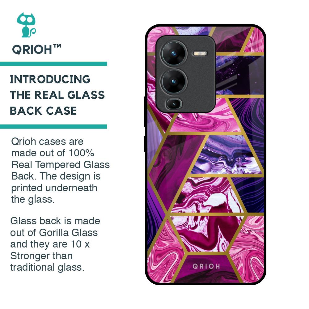 Electroplated Geometric Marble Glass Case for Vivo V25 Pro