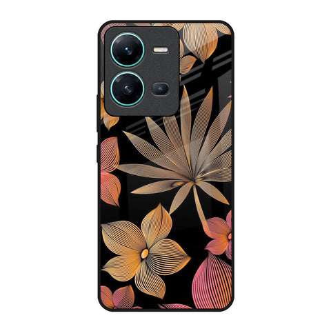 Lines Pattern Flowers Vivo V25 Glass Back Cover Online