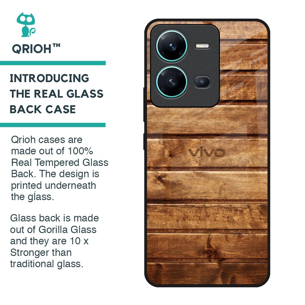 Wooden Planks Glass Case for Vivo V25