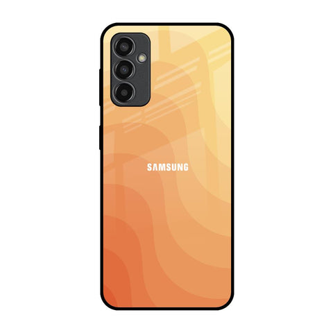 Orange Curve Pattern Samsung Galaxy M13 Glass Back Cover Online