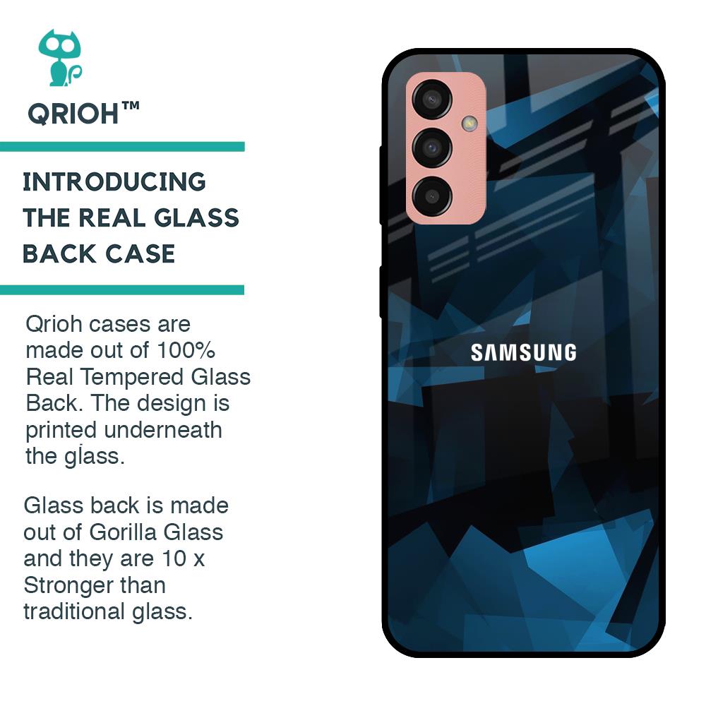 Polygonal Blue Box Glass Case For Samsung Galaxy M13