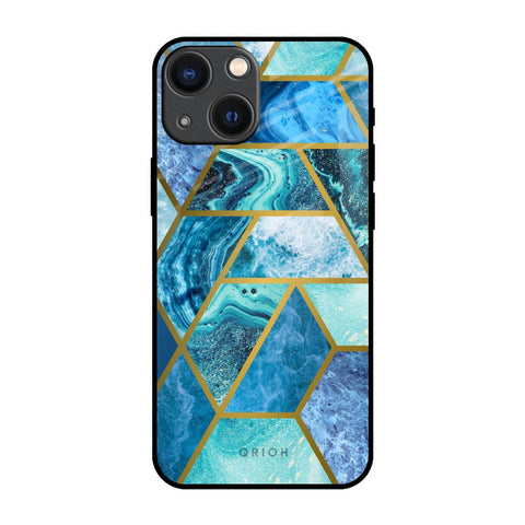 Turquoise Geometrical Marble iPhone 14 Plus Glass Back Cover Online