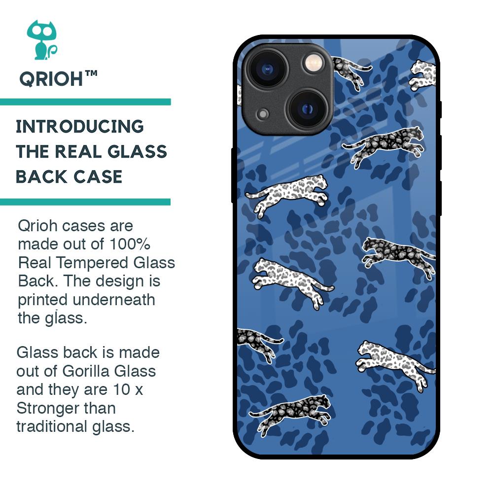 Blue Cheetah Glass Case for iPhone 14 Plus