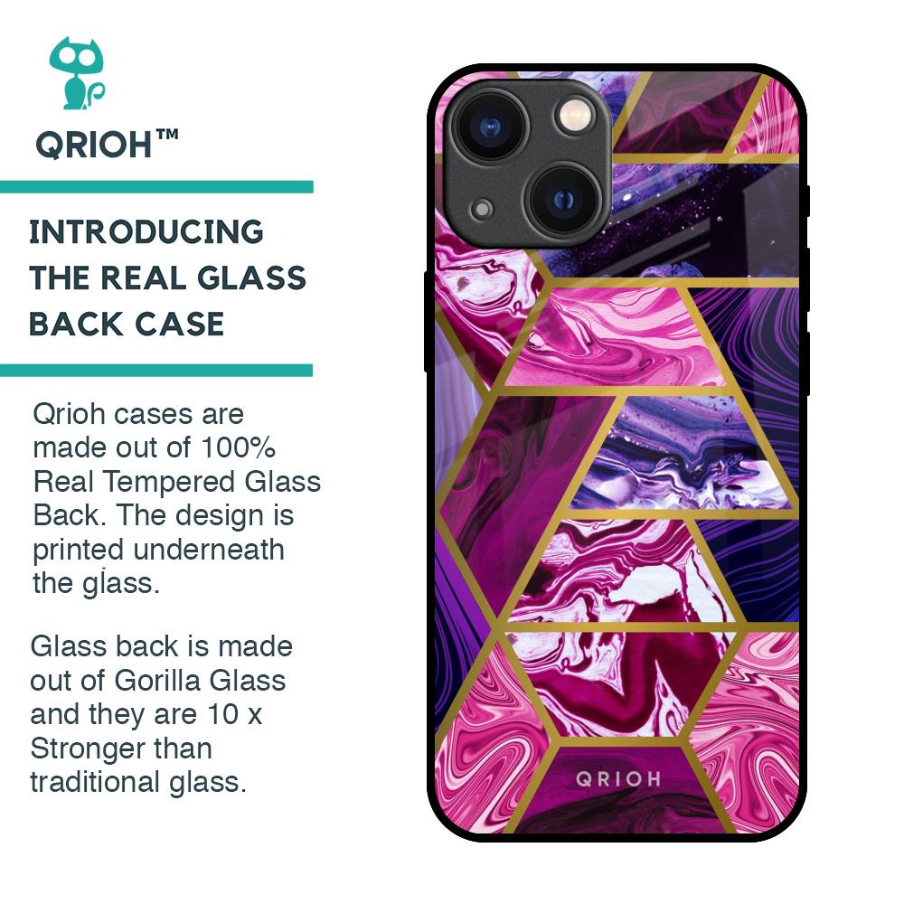 Electroplated Geometric Marble Glass Case for iPhone 14 Plus