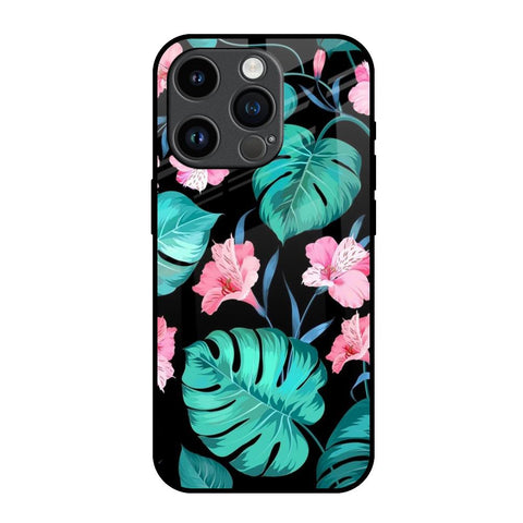 Tropical Leaves & Pink Flowers iPhone 14 Pro Glass Back Cover Online