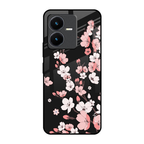Black Cherry Blossom Vivo Y22 Glass Back Cover Online