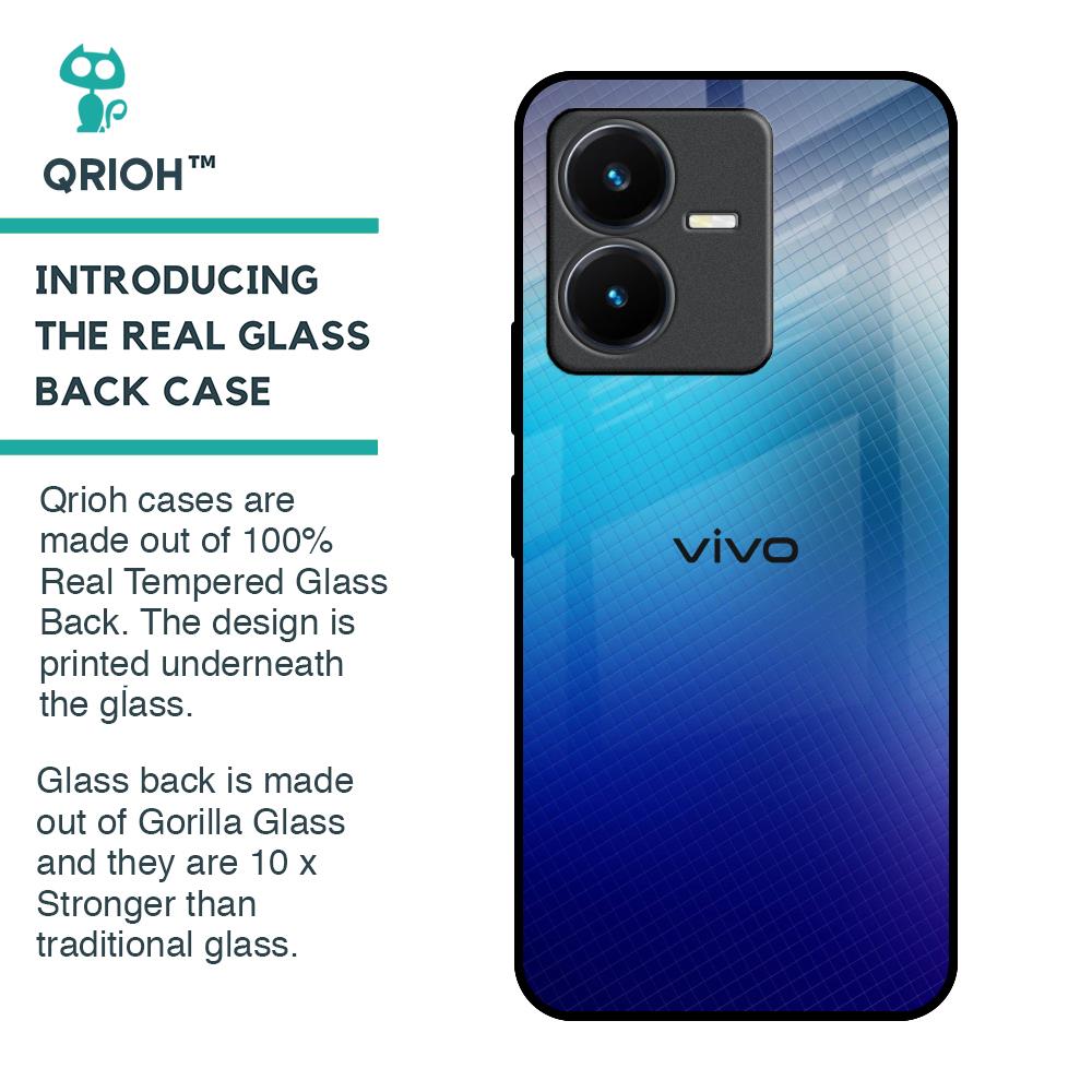 Blue Rhombus Pattern Glass Case for Vivo Y22