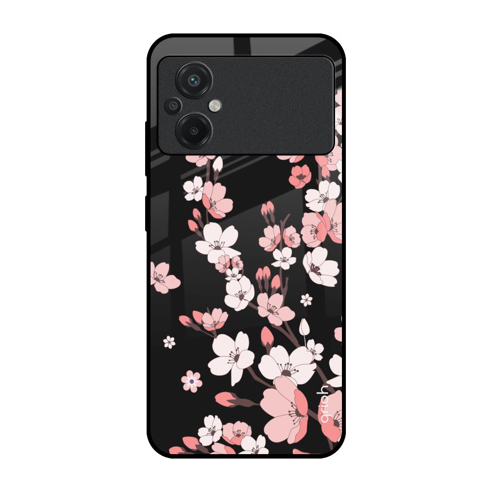 Black Cherry Blossom Poco M5 Glass Back Cover Online