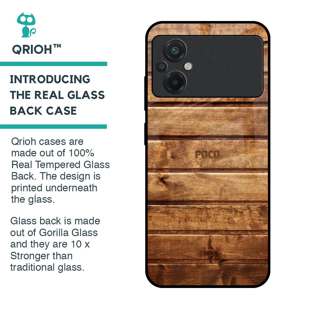 Wooden Planks Glass Case for Poco M5