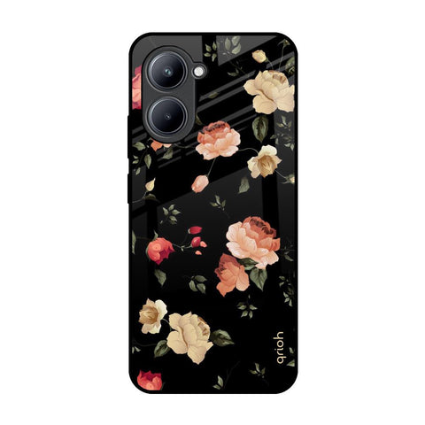 Black Spring Floral Realme C33 Glass Back Cover Online
