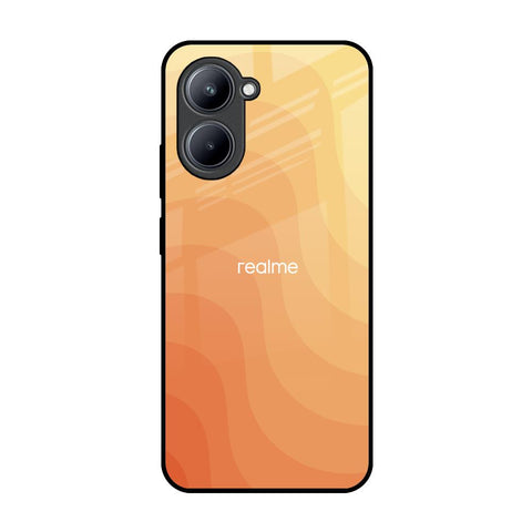 Orange Curve Pattern Realme C33 Glass Back Cover Online