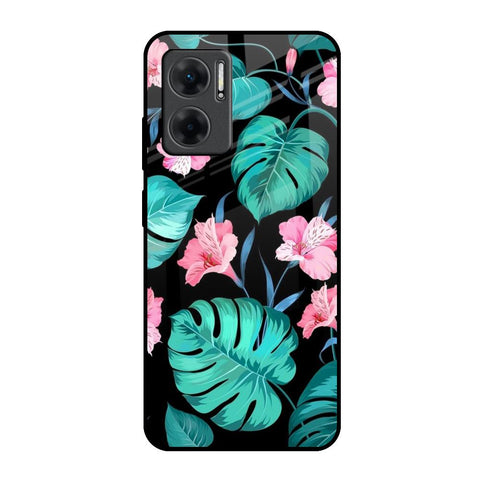 Tropical Leaves & Pink Flowers Redmi 11 Prime 5G Glass Back Cover Online