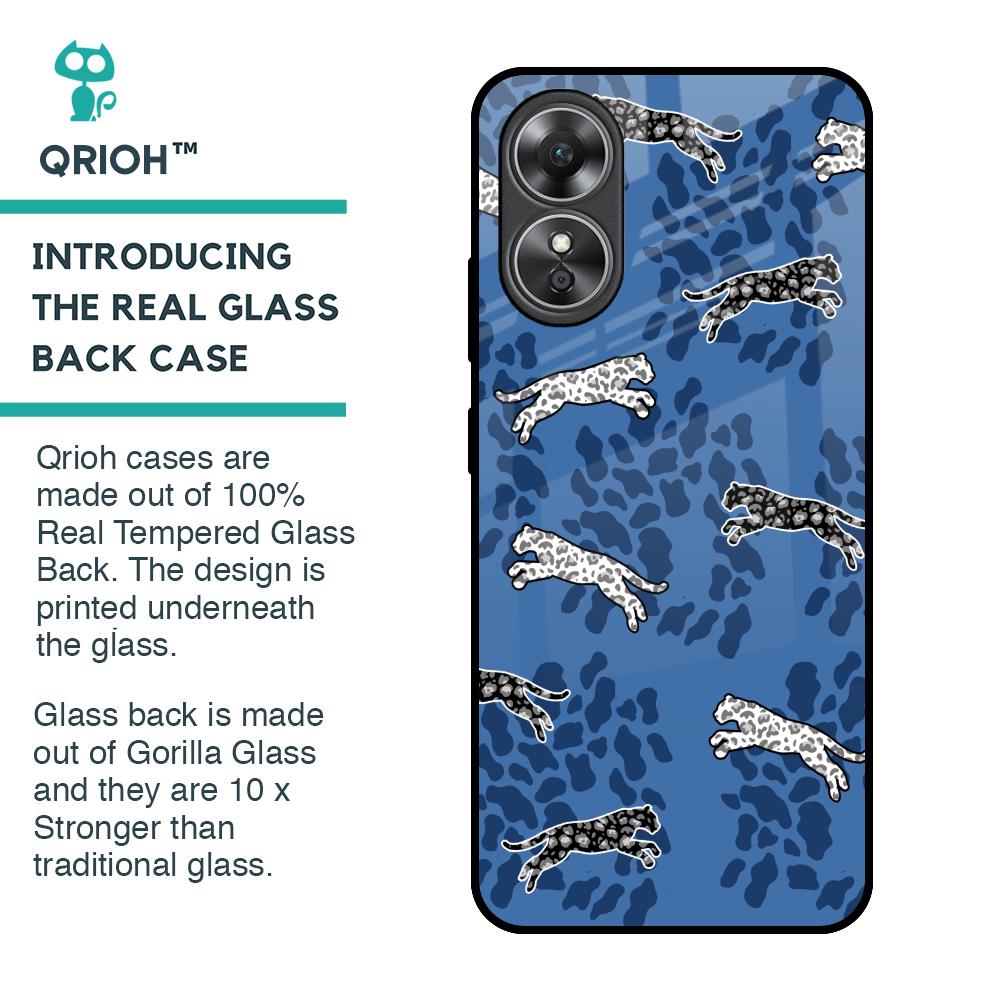 Blue Cheetah Glass Case for OPPO A17