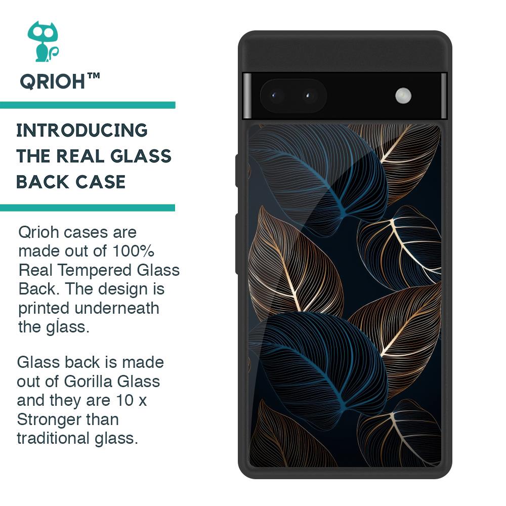 Blue Golden Leaves Glass Case for Google Pixel 6a