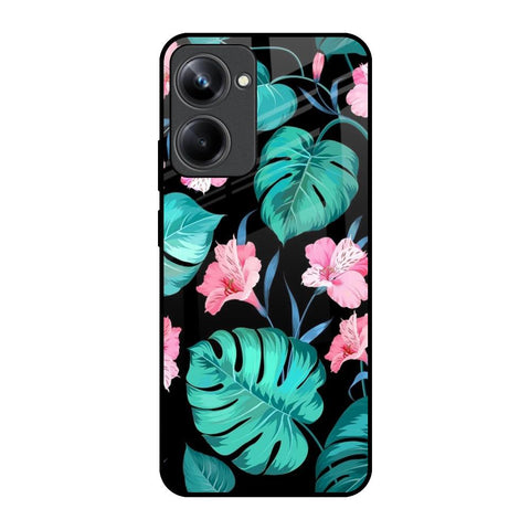 Tropical Leaves & Pink Flowers Realme 10 Pro 5G Glass Back Cover Online