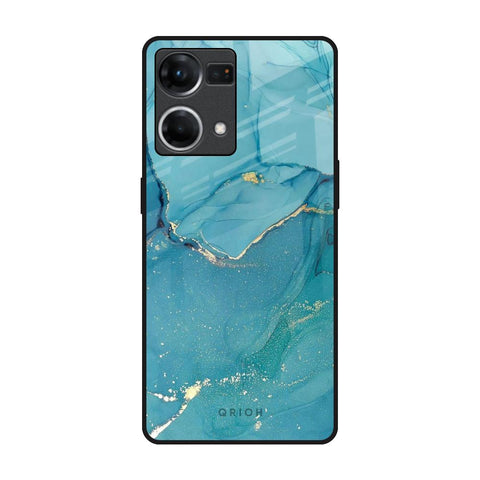 Blue Golden Glitter Oppo F21s Pro Glass Back Cover Online