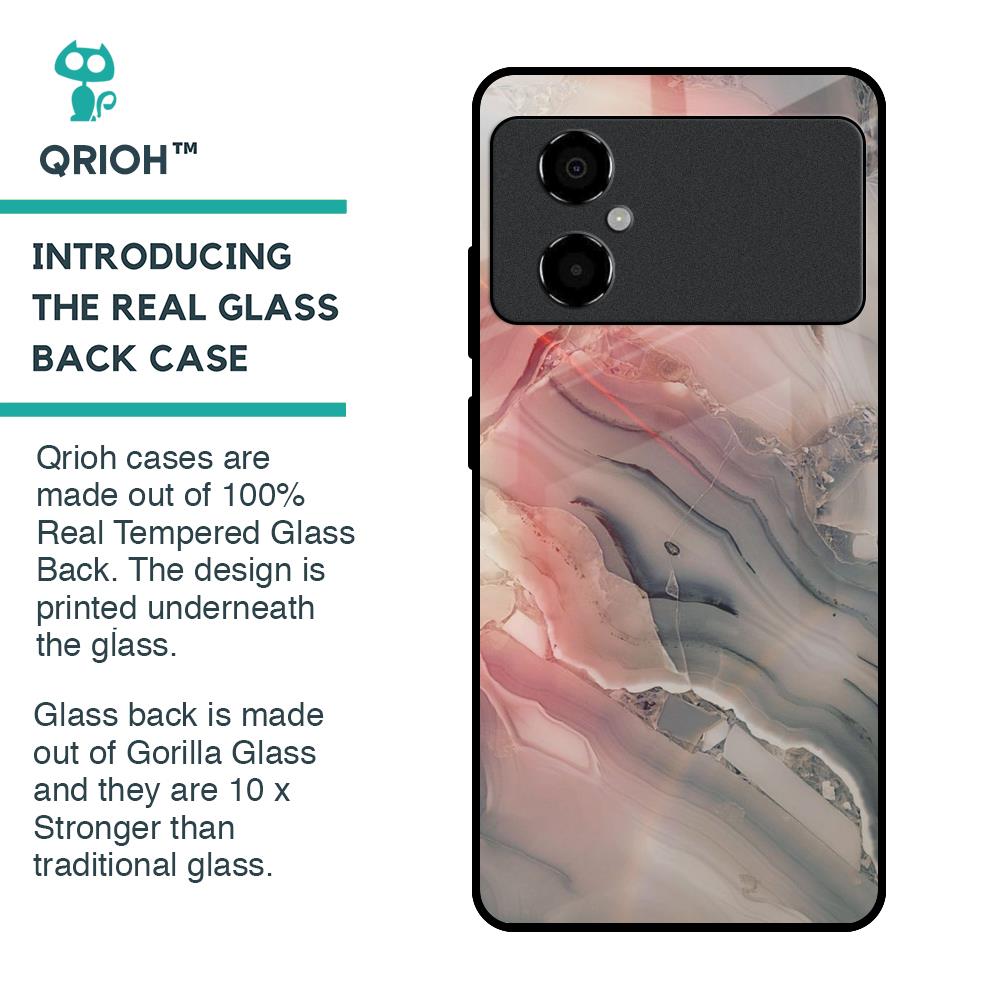 Pink And Grey Marble Glass Case For Poco M4 5G