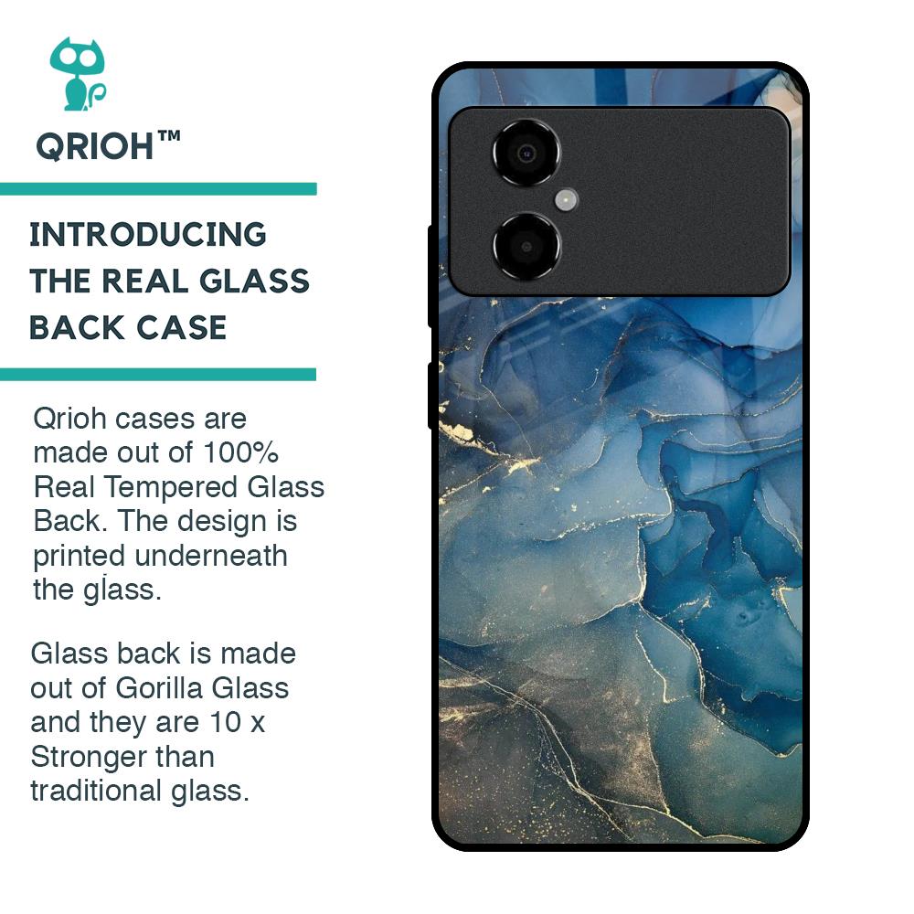 Blue Cool Marble Glass Case for Poco M4 5G