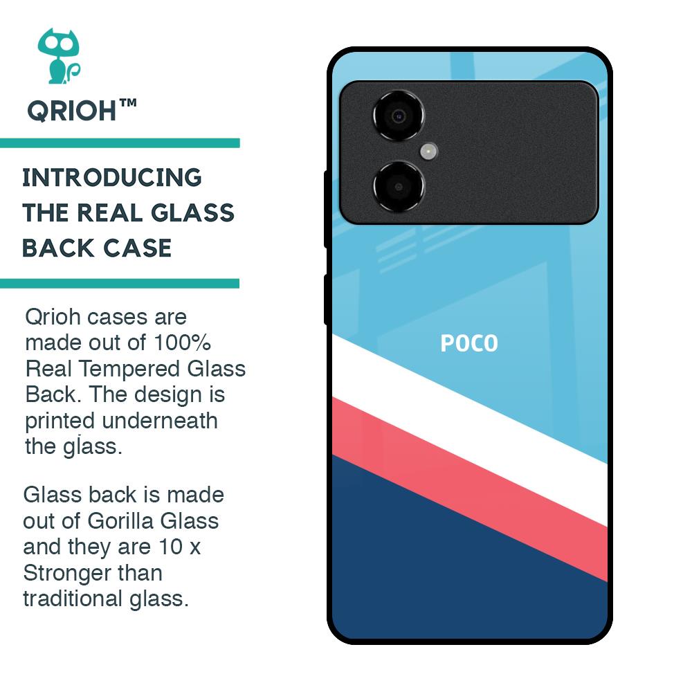 Pink & White Stripes Glass Case For Poco M4 5G