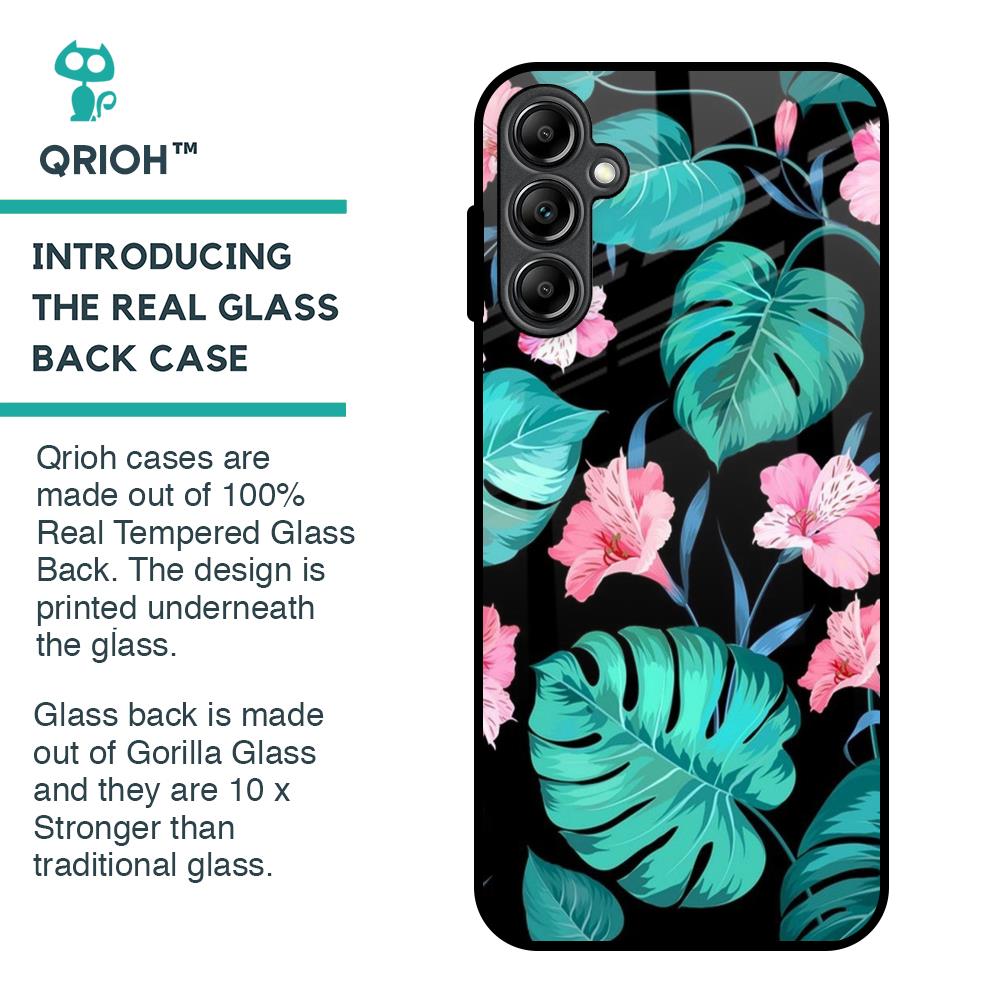 Tropical Leaves & Pink Flowers Glass Case for Samsung Galaxy A14 5G