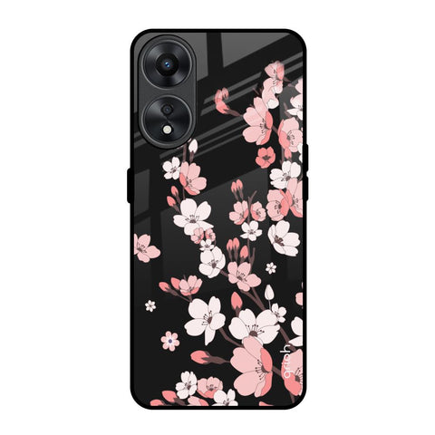 Black Cherry Blossom Oppo A78 5G Glass Back Cover Online