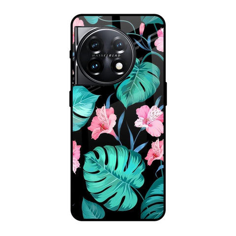 Tropical Leaves & Pink Flowers OnePlus 11 5G Glass Back Cover Online