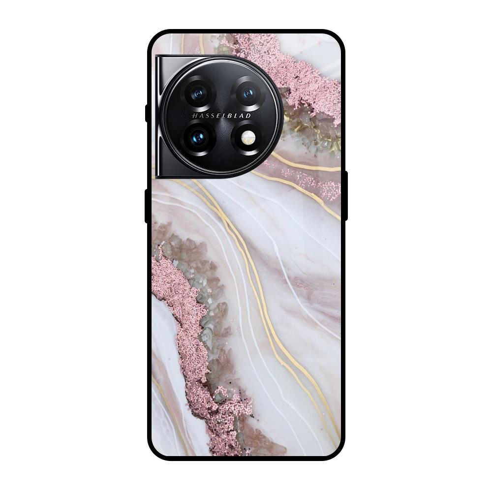 Pink & Gold Gllitter Marble OnePlus 11 5G Glass Back Cover Online