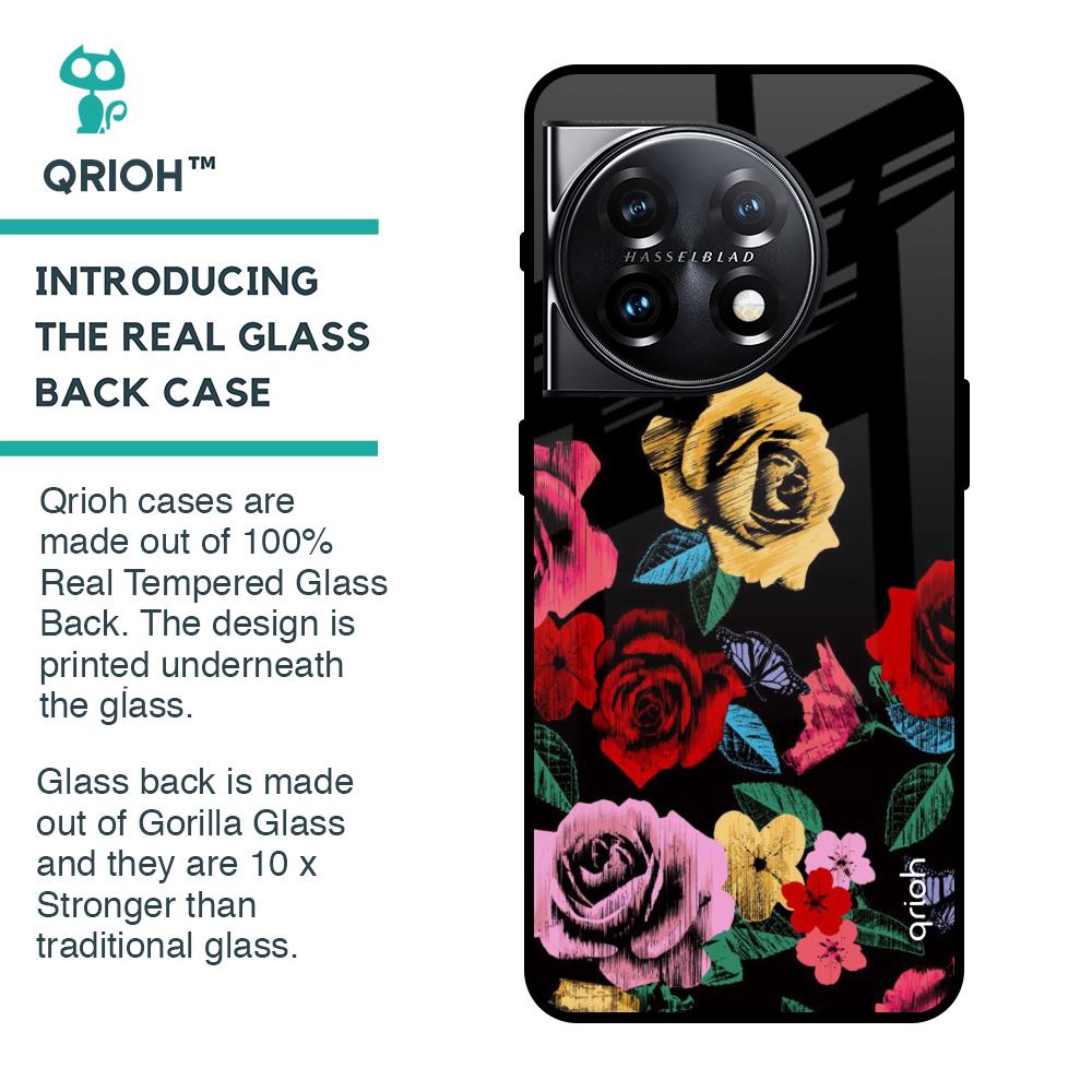 Floral Decorative Glass Case For OnePlus 11 5G
