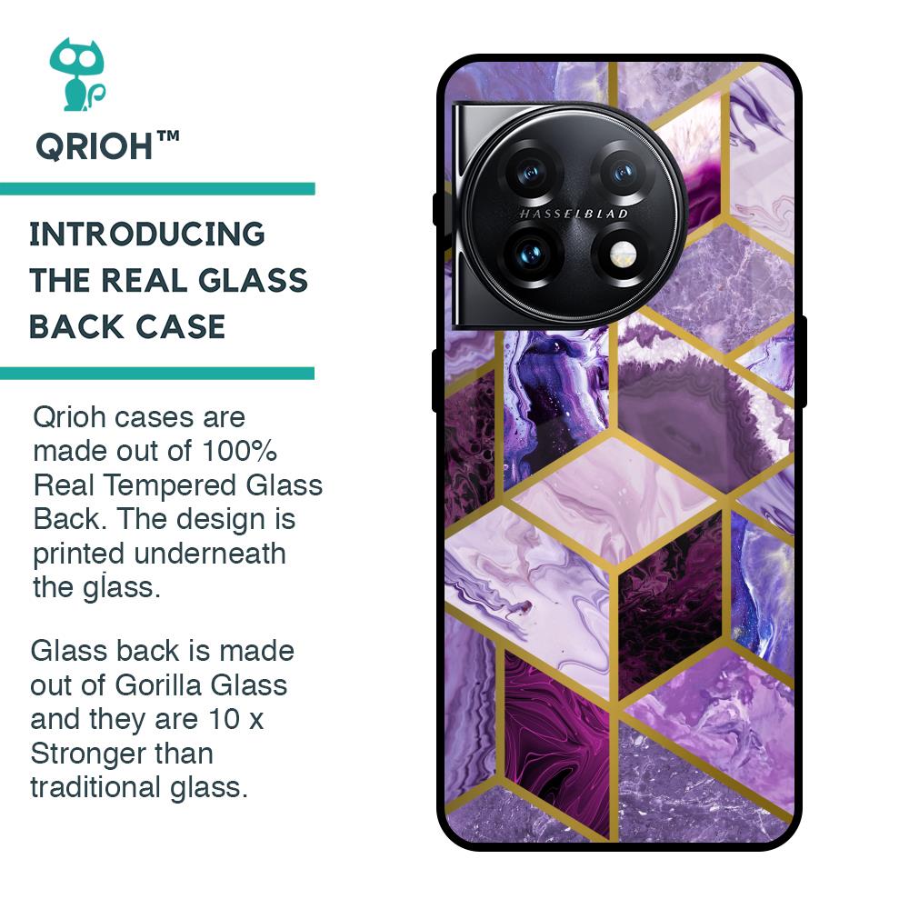Purple Rhombus Marble Glass Case for OnePlus 11 5G