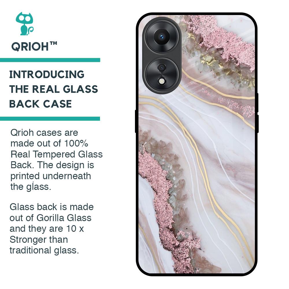 Pink & Gold Gllitter Marble Glass Case for Oppo A58 5G