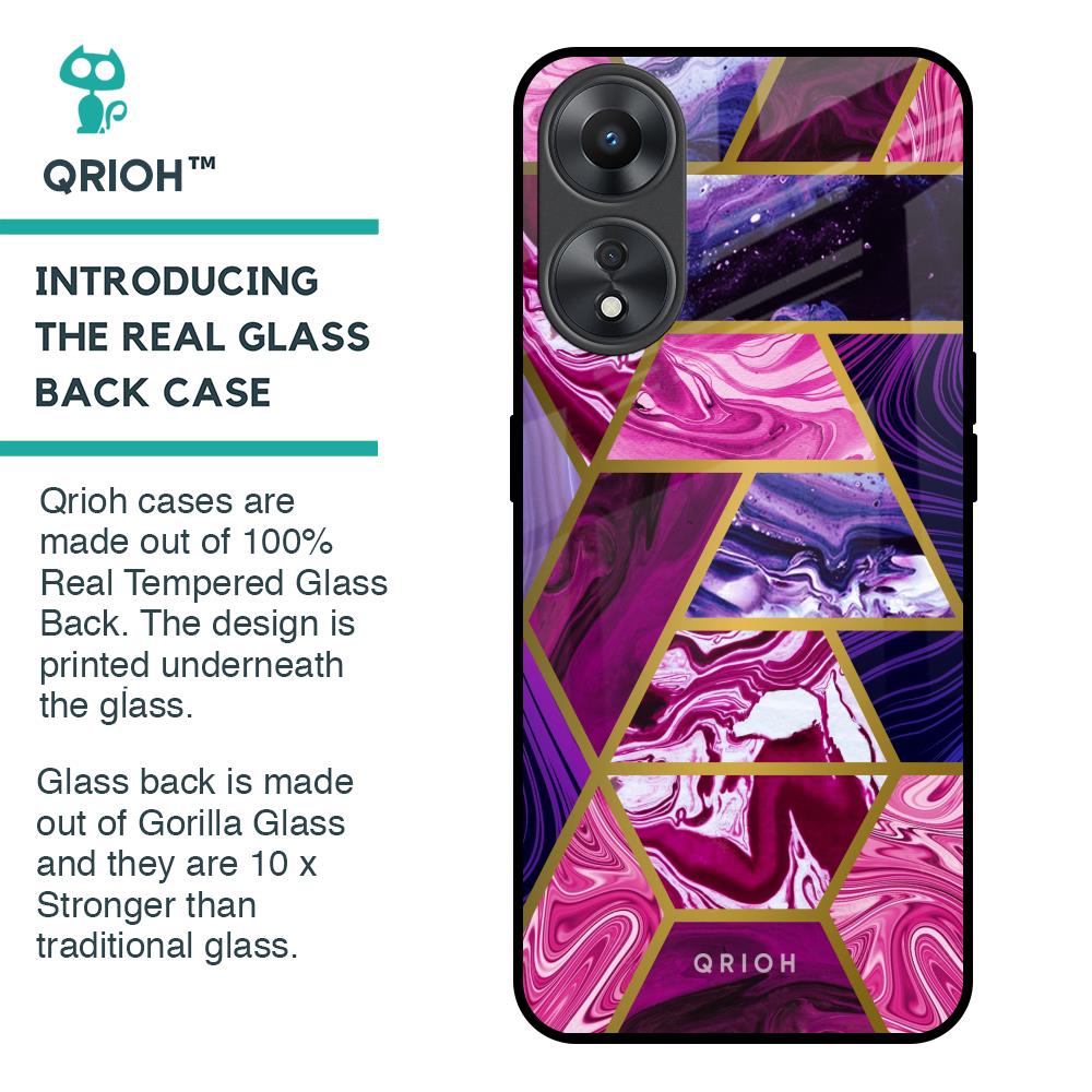 Electroplated Geometric Marble Glass Case for Oppo A58 5G