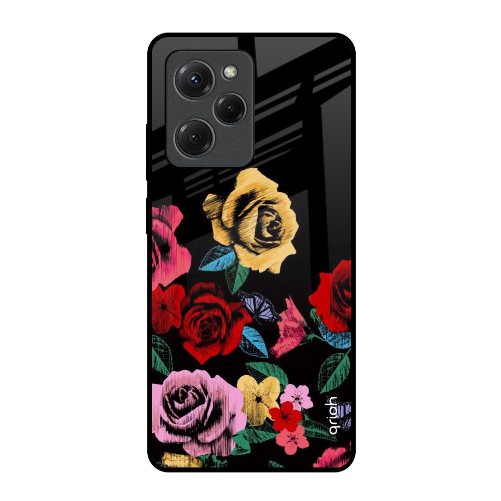 Floral Decorative Poco X5 Pro 5G Glass Back Cover Online