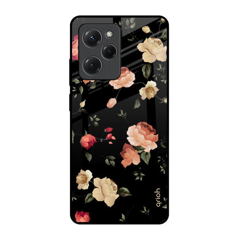 Black Spring Floral Poco X5 Pro 5G Glass Back Cover Online