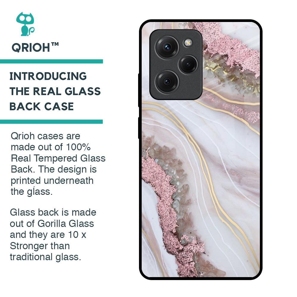 Pink & Gold Gllitter Marble Glass Case for Poco X5 Pro 5G