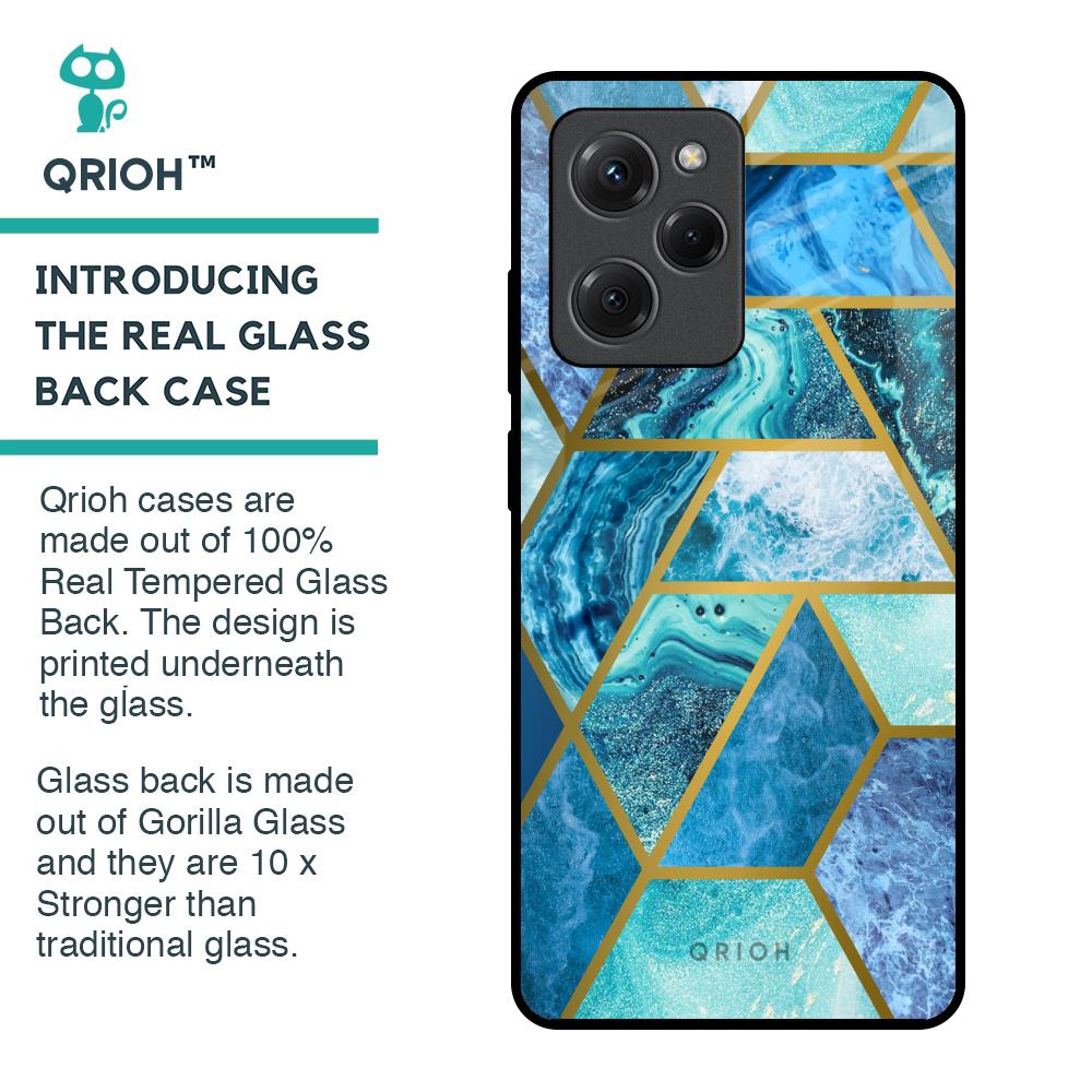 Turquoise Geometrical Marble Glass Case for Poco X5 Pro 5G